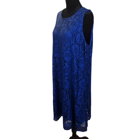 Tommy Hilfiger Womens Blue Floral Overlay Lace Sleeveless Shift Dress Size 14 - Picture 4 of 8